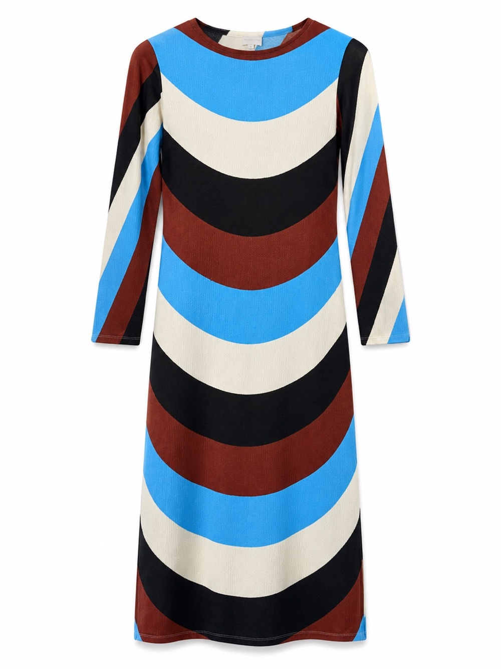 River Island Long Sleeve Striped Midi Dress in Blue, Black & Cream